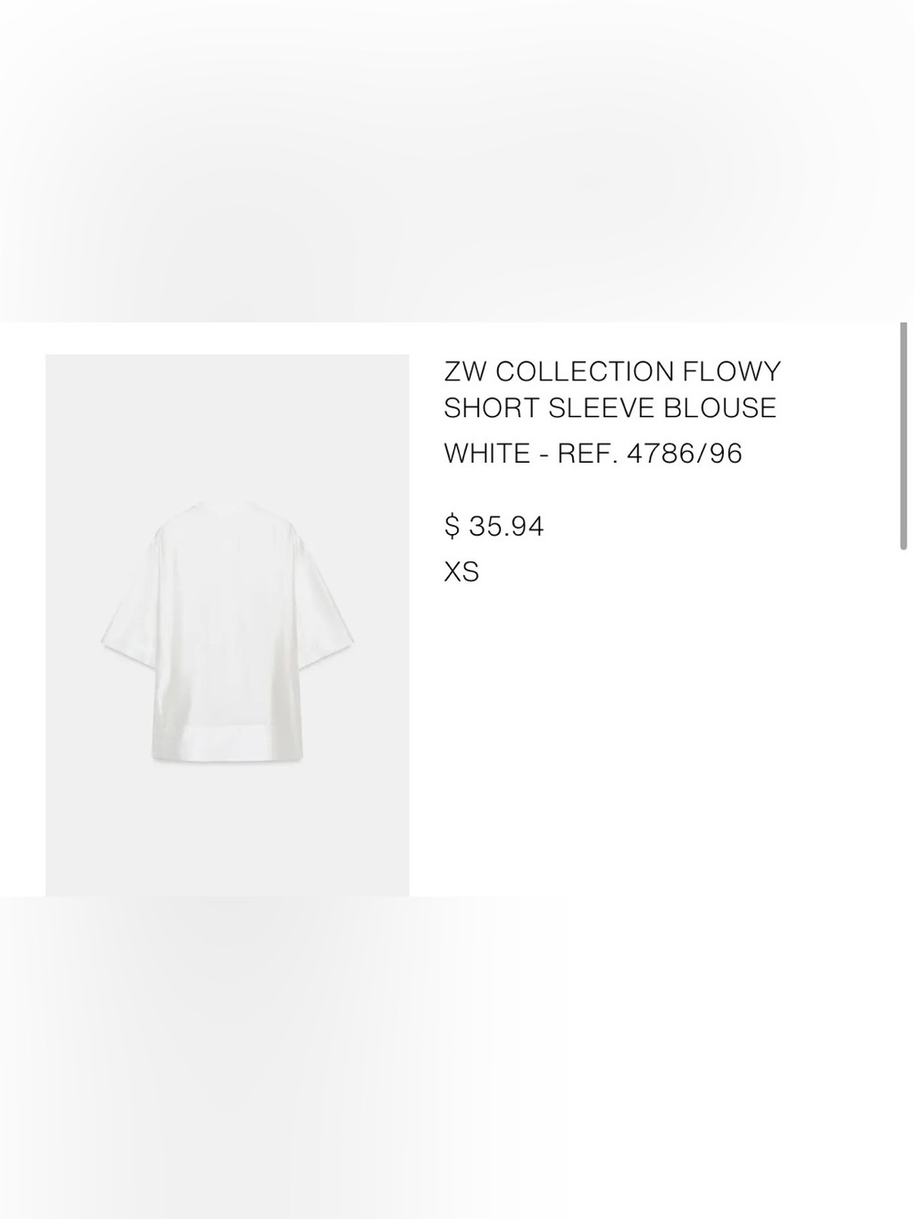 Zara Collection Flowy Short Sleeve Blouse -XS